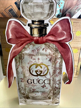 Gucci Perfume Bottle Shaped Wooden Tabletop Decor Sign Pink & Clear